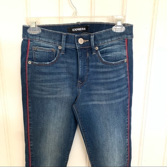 Express Ankle Legging Mid Rise Red Stripe Raw Hem - Picture 4 of 10